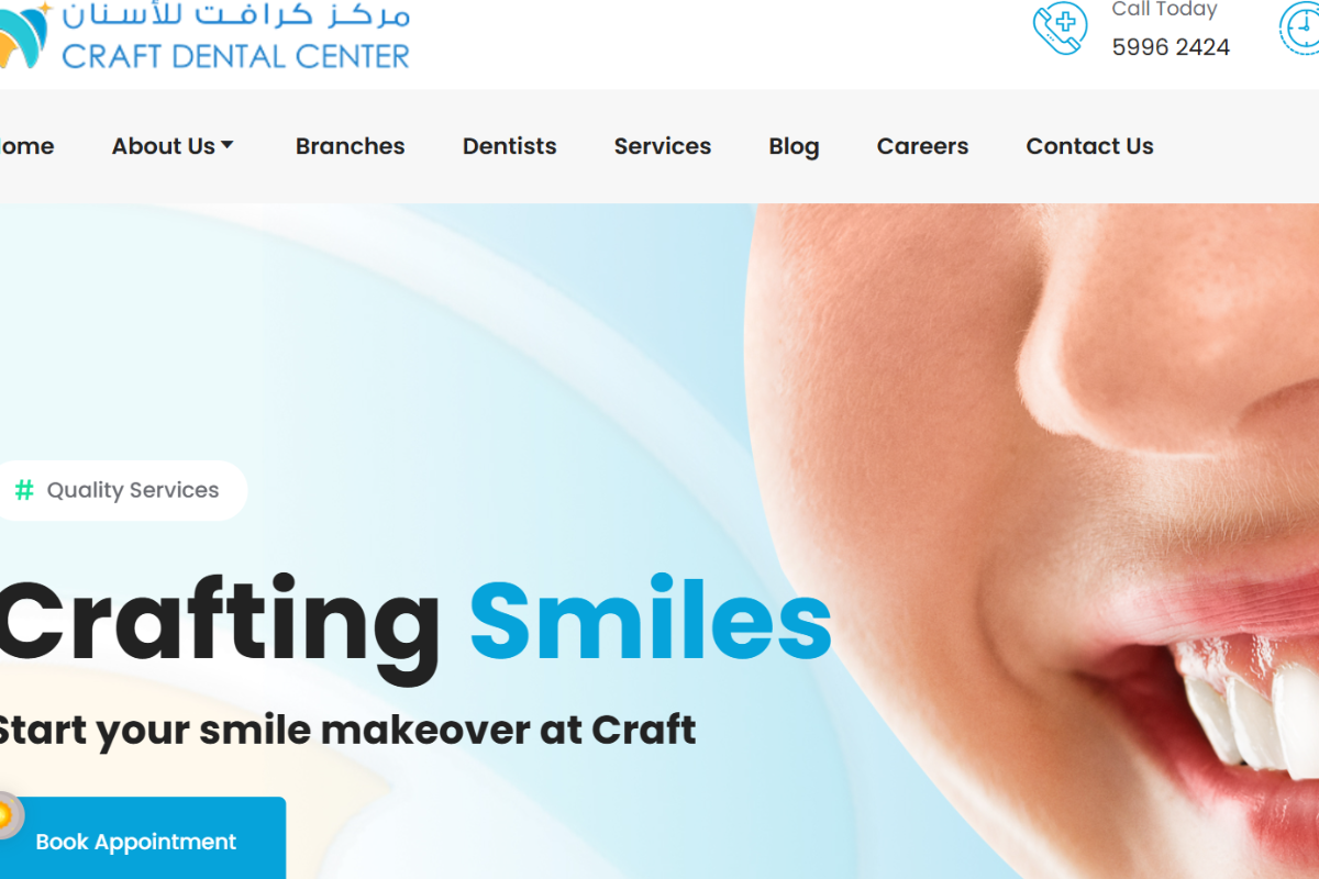 Website designed for Craft Dental Center by Legacy Prime in Doha Qatar