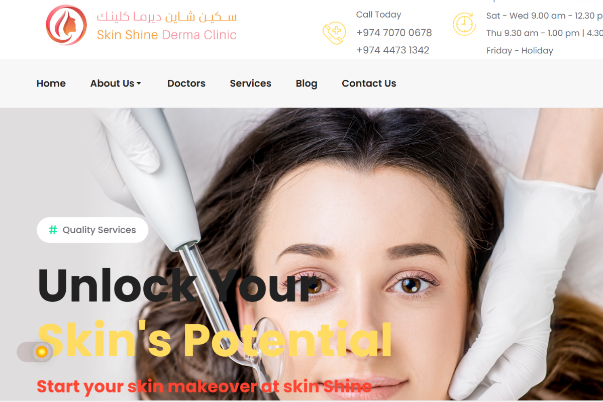 Website designed for Skin Shine by Legacy Prime in Doha Qatar